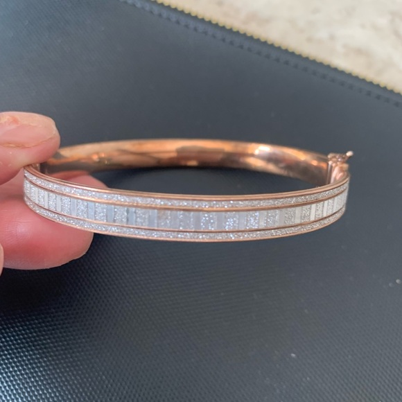 Milor Sterling silver with rose gold plated and CZ sparkly bangle - Picture 4 of 10